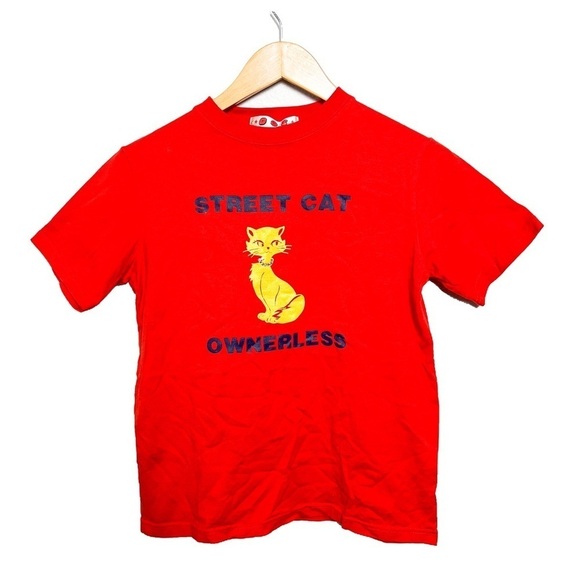 Vintage Tops - Y2K DOS Street cat ownerless red yellow rhinestone collar t shirt size M
